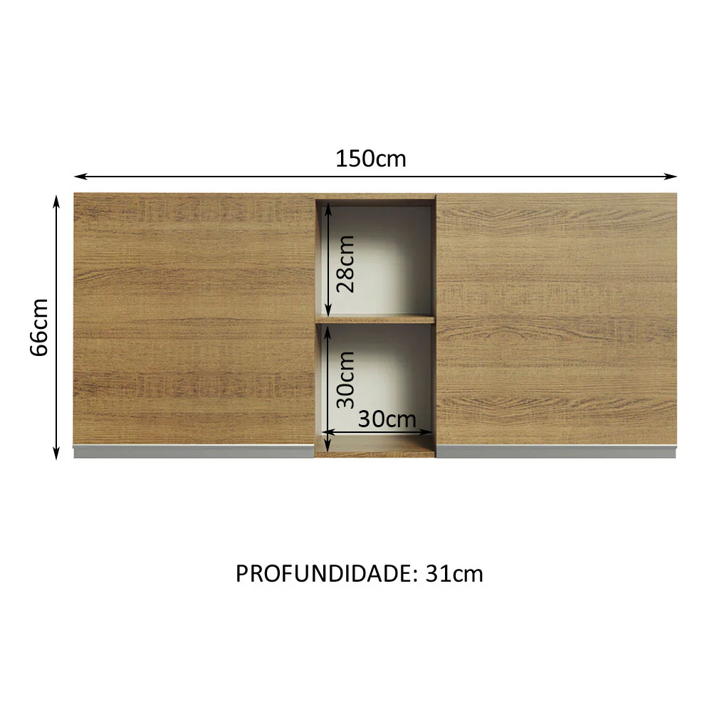 Armário Aéreo Madesa Glamy 150 cm 2 Portas e 2 Nichos Rustic - Image 2