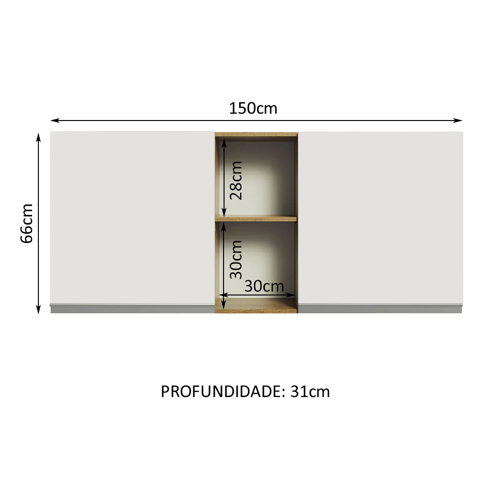 Armário Aéreo Madesa Glamy 150 cm 2 Portas e 2 Nichos Rustic/Branco - Image 2
