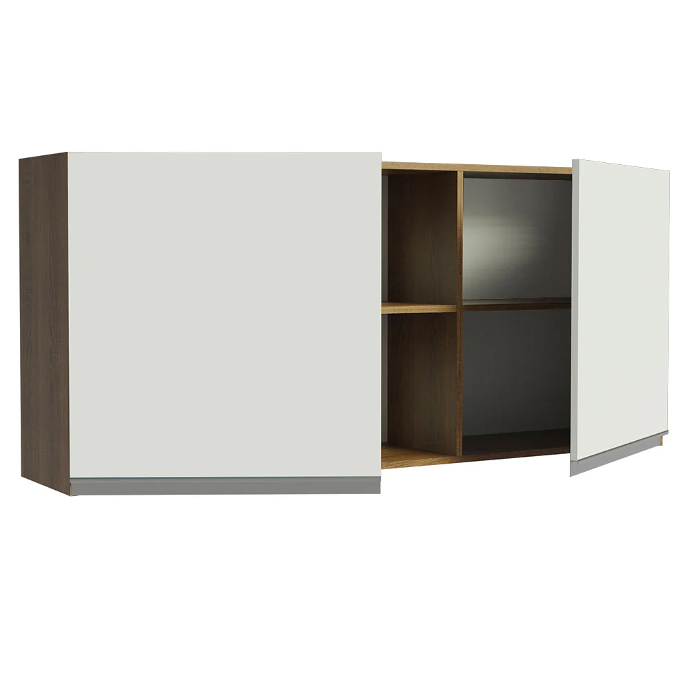 Armário Aéreo Madesa Glamy 150 cm 2 Portas e 2 Nichos Rustic/Branco - Image 4