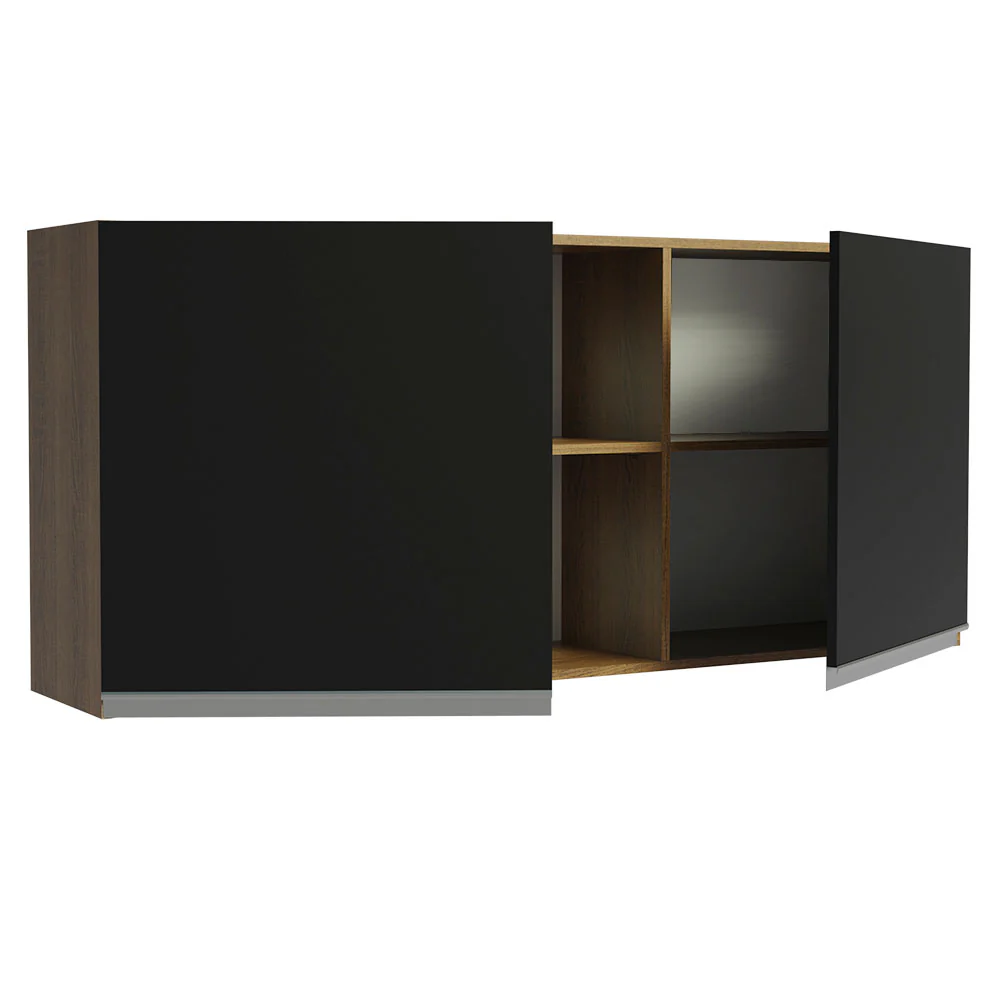 Armário Aéreo Madesa Glamy 150 cm 2 Portas e 2 Nichos Rustic/Preto - Image 4