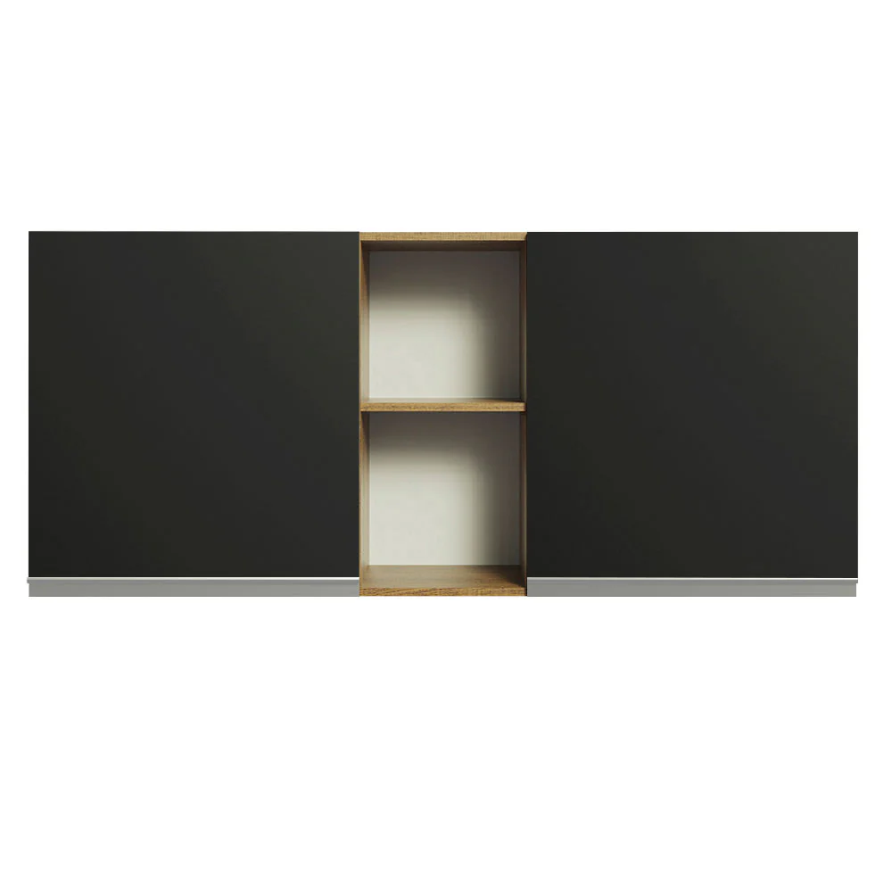 Armário Aéreo Madesa Glamy 150 cm 2 Portas e 2 Nichos Rustic/Preto - Image 8