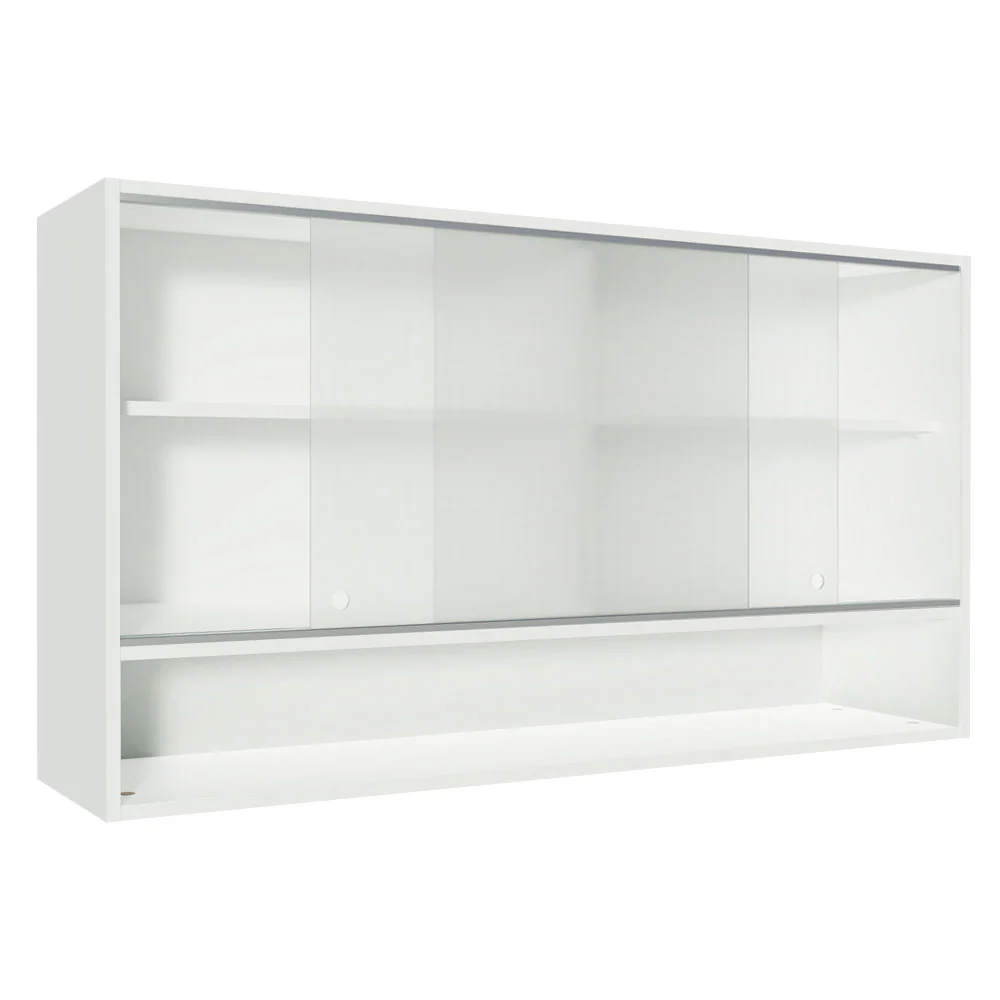 Armário Aéreo Madesa Glamy 2 Portas de Correr de Vidro e 1 Nicho Branco - Image 4