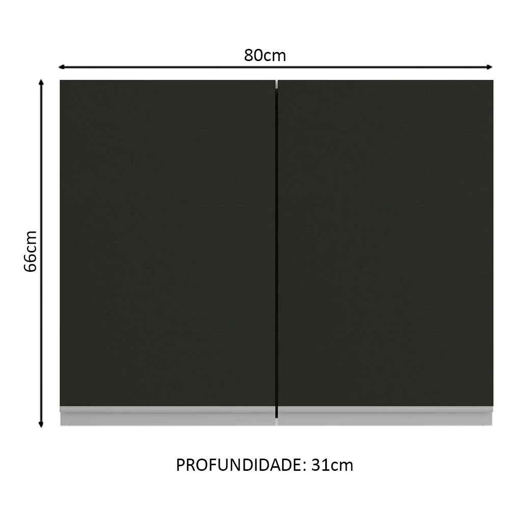 Armário Aéreo Madesa Glamy 80 cm 2 Portas Branco/Preto - Image 2