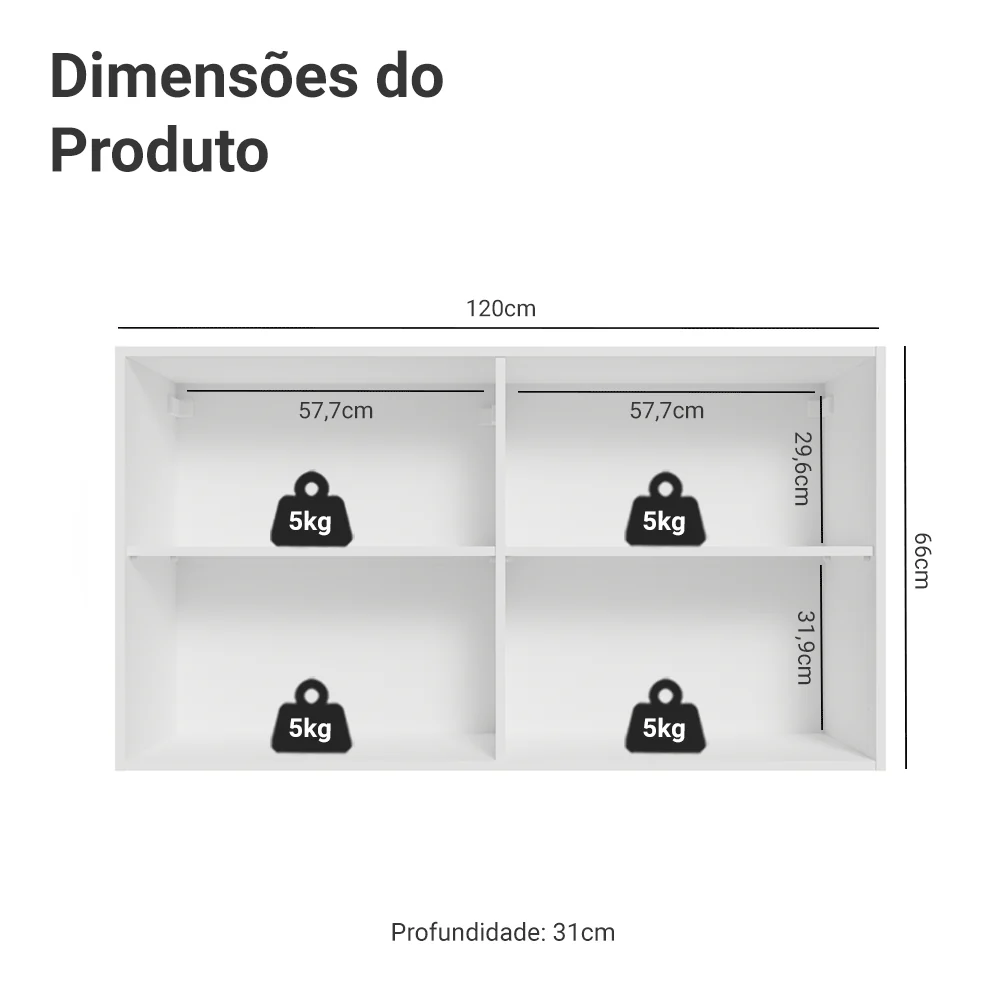Armário Aéreo Madesa Lux 120 cm 2 Portas Branco/Preto - Image 2