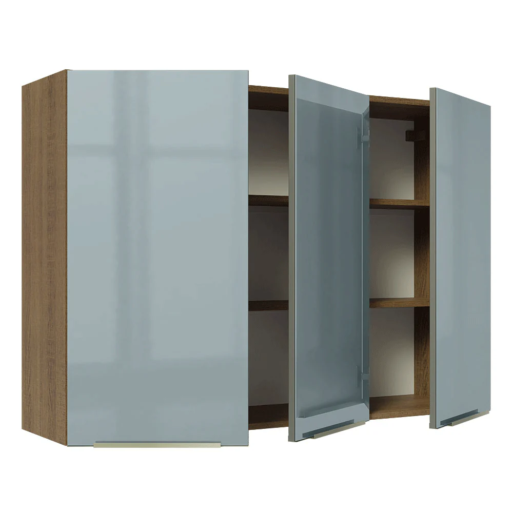 Armário Aéreo Madesa Lux 120 cm 3 Portas Rustic/Cinza - Image 8