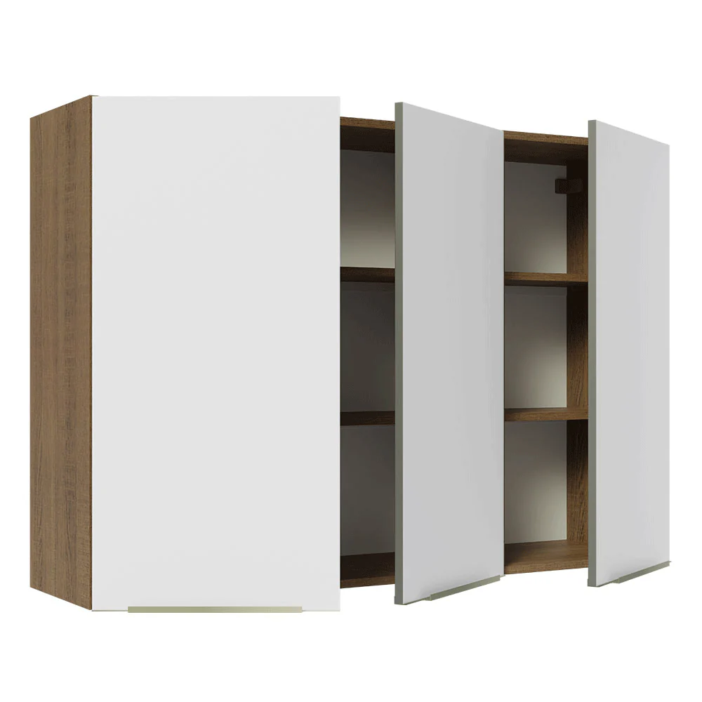 Armário Aéreo 120 cm 3 Portas Rustic/Branco Veludo Lux Madesa - Image 8