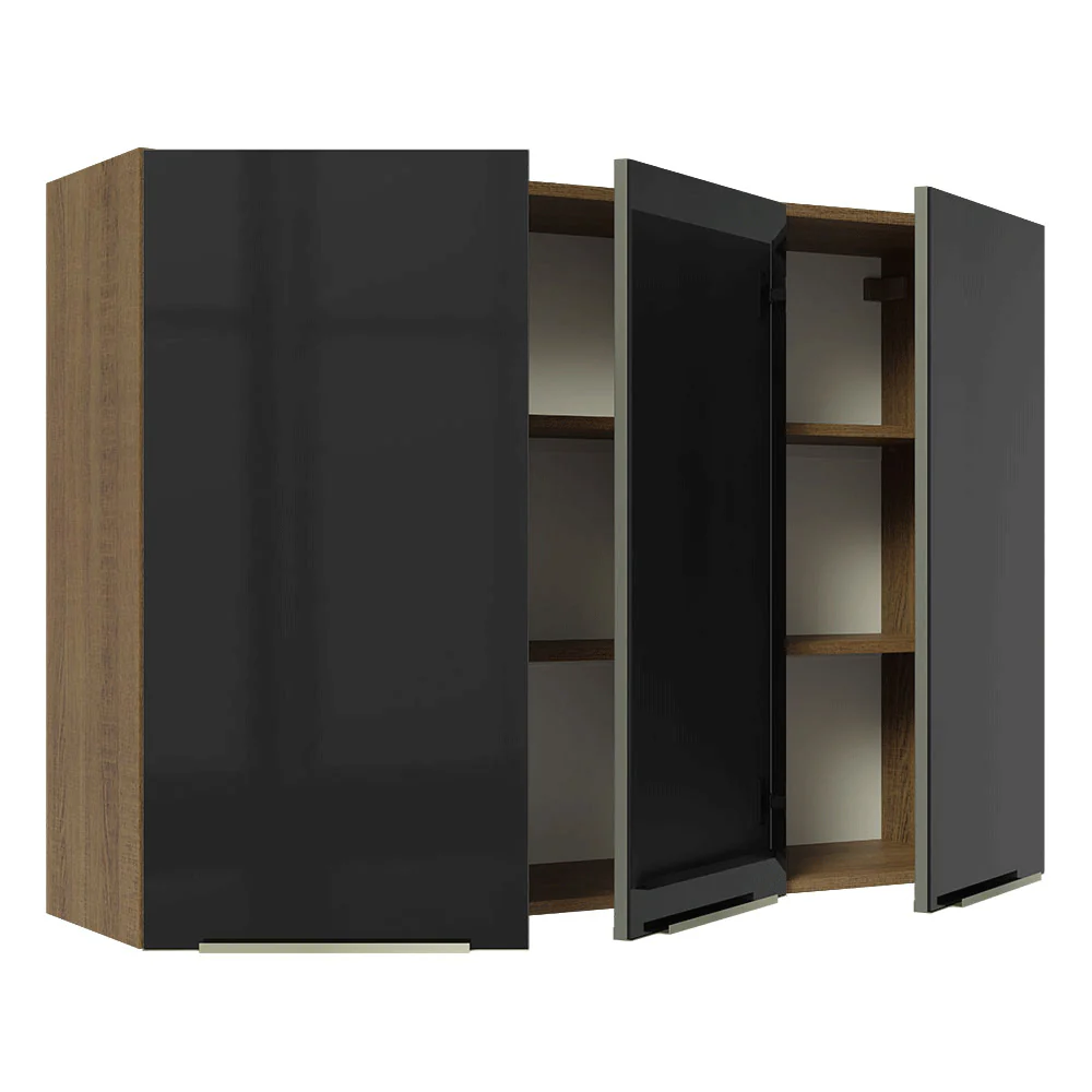 Armário Aéreo Madesa Lux 120 cm 3 Portas Rustic/Preto - Image 8