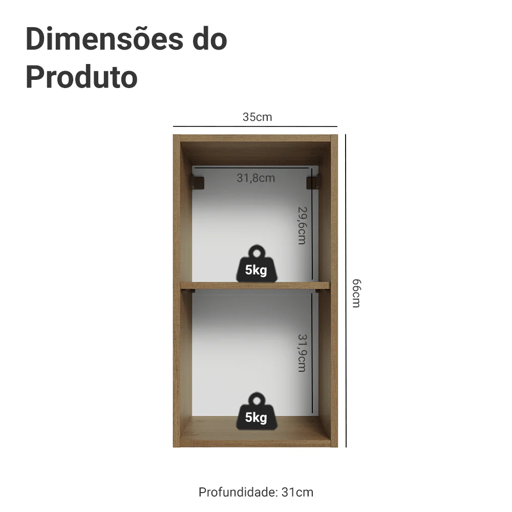 Armário Aéreo Madesa Lux 35 cm 1 Porta Rustic/Branco Veludo - Image 2