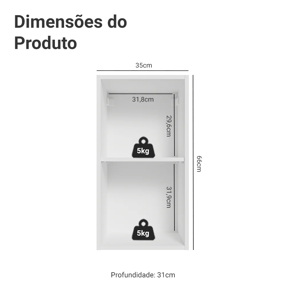 Armário Aéreo Madesa Lux 35 cm 1 Porta Branco/Preto - Image 2