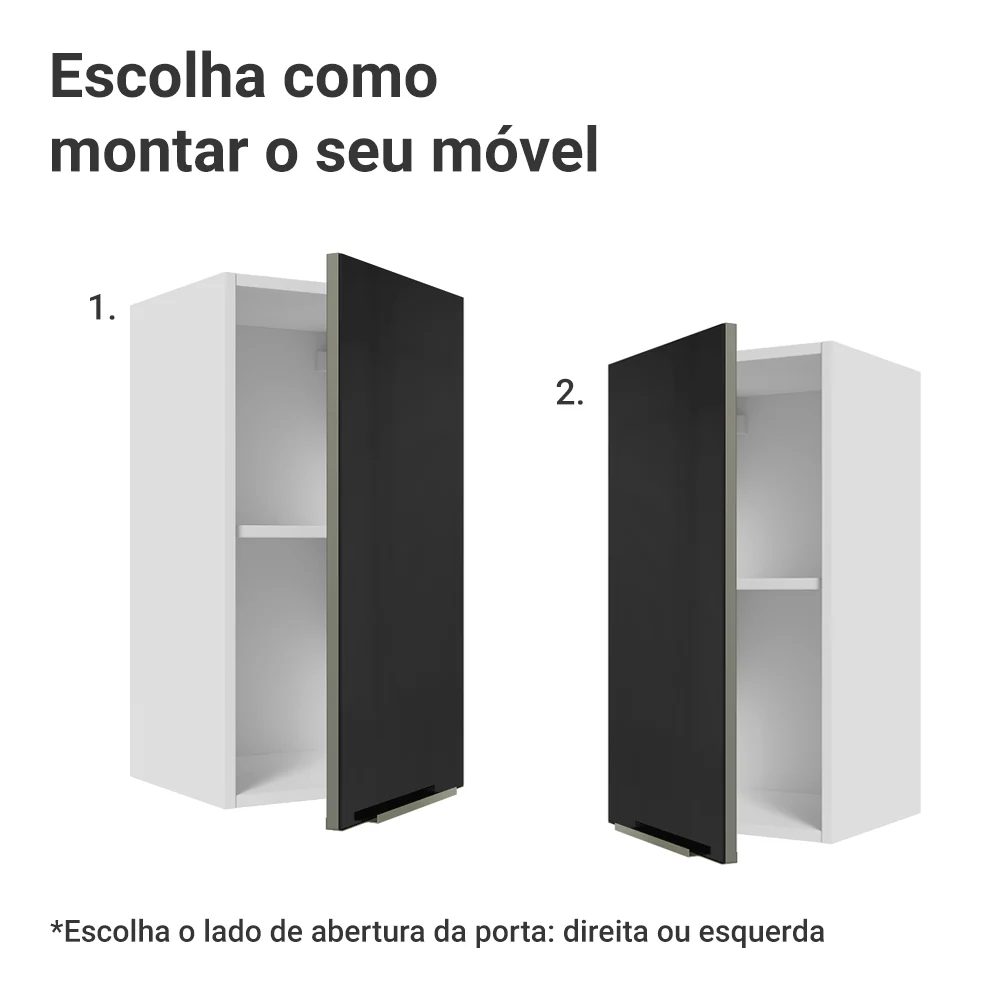 Armário Aéreo Madesa Lux 35 cm 1 Porta Branco/Preto - Image 4