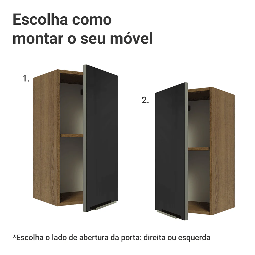 Armário Aéreo Madesa Lux 35 cm 1 Porta Rustic/Preto - Image 4