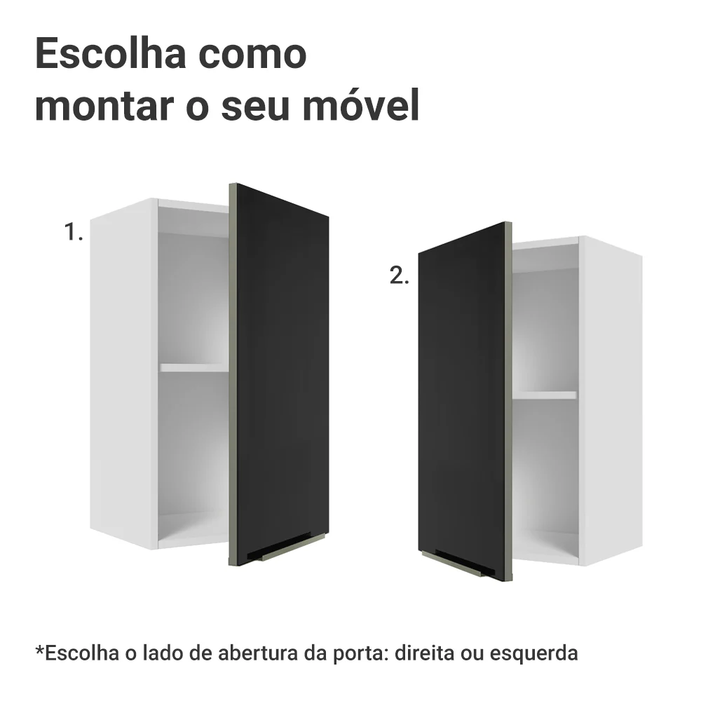 Armário Aéreo Madesa Lux 40 cm 1 Porta Branco/Preto - Image 4