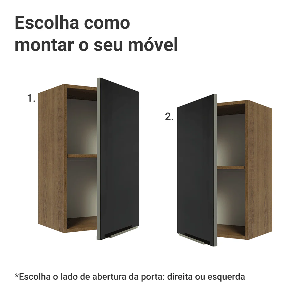 Armário Aéreo Madesa Lux 40 cm 1 Porta Rustic/Preto - Image 4