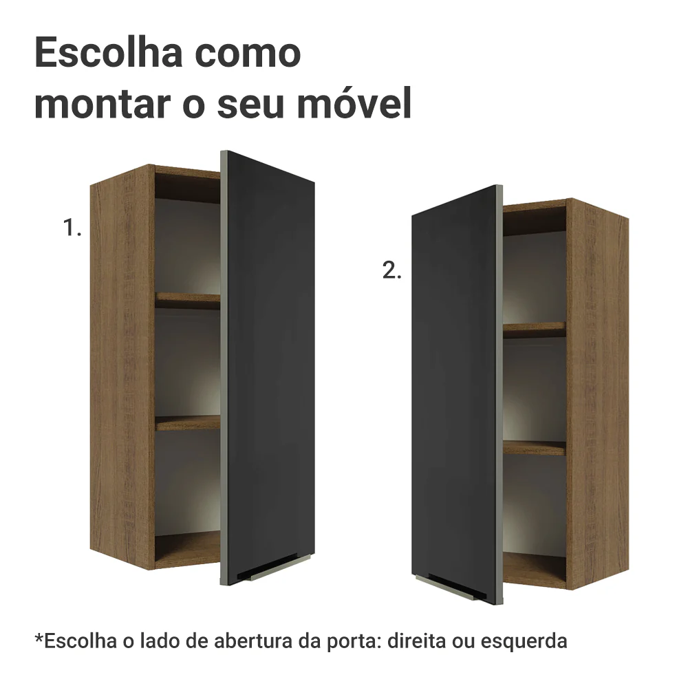 Armário Aéreo Madesa Lux 40 x 83 cm 1 Porta Rustic/Preto - Image 4