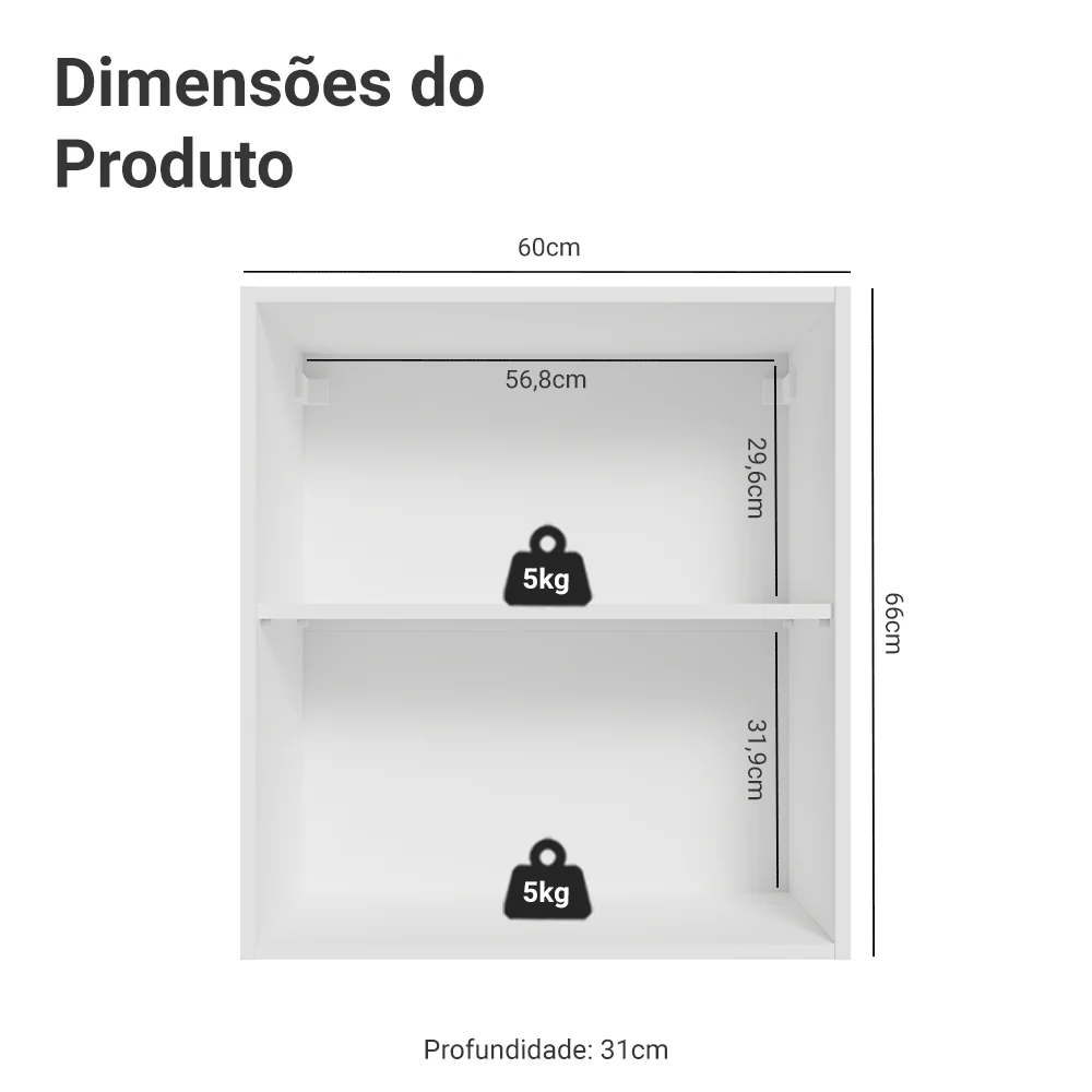 Armário Aéreo Madesa Lux 60 cm 1 Porta Branco/Branco Veludo - Image 2