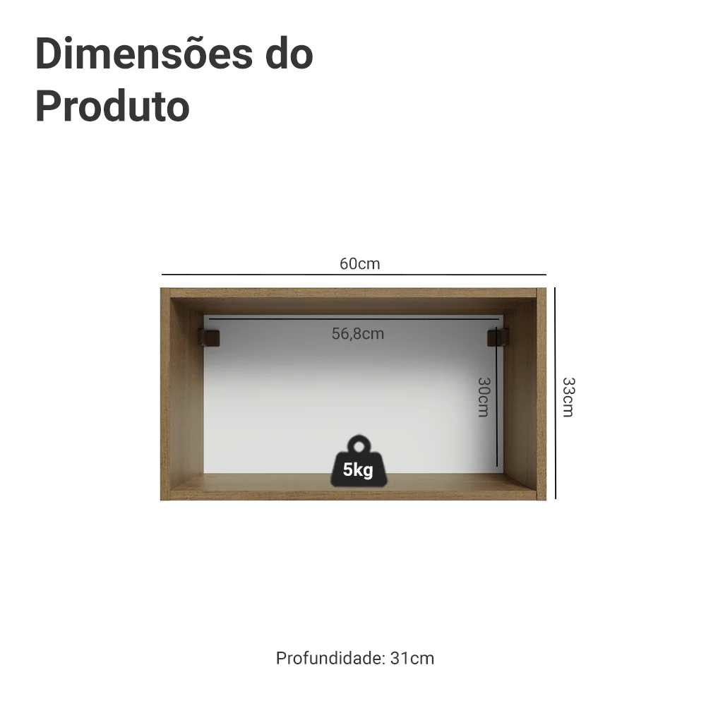 Armário Aéreo Madesa Lux 60 cm 1 Porta Basculante Rustic/Cinza - Image 2