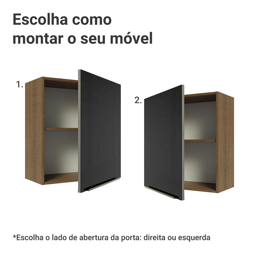 Armário Aéreo Madesa Lux 60 cm 1 Porta Rustic/Preto - Image 4