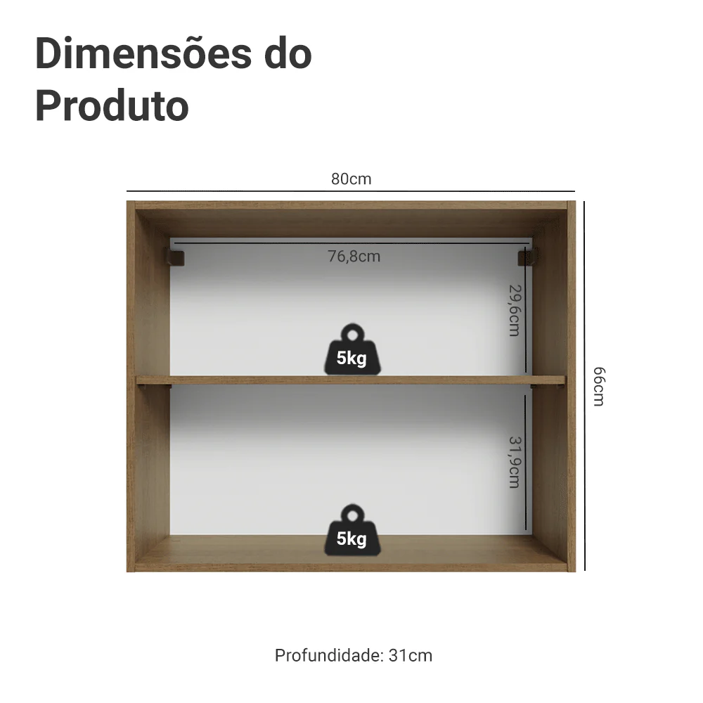 Armário Aéreo Madesa Lux 80 cm 2 Portas Rustic/Branco Veludo - Image 2