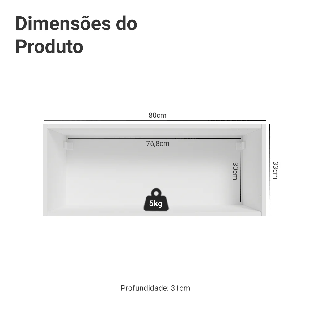 Armário Aéreo Madesa Lux 80 cm 1 Porta Basculante Branco/Cinza - Image 2