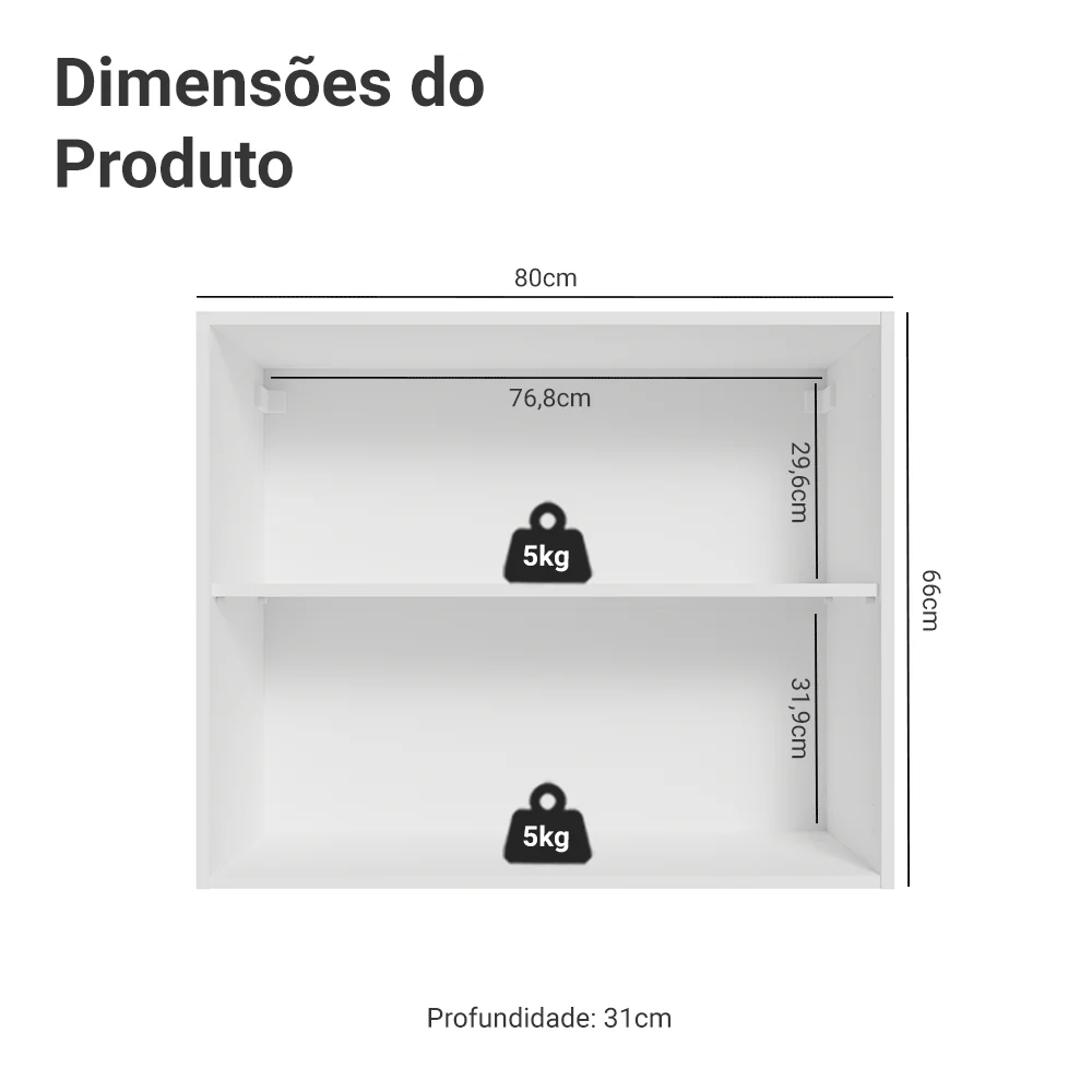 Armário Aéreo Madesa Lux 80 cm 2 Portas Branco/Cinza - Image 2