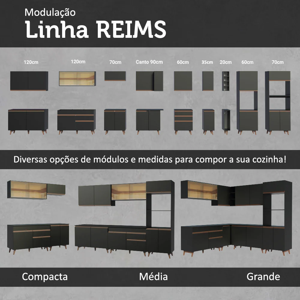 Armário Aéreo 60 cm Nicho para Microondas/Forno Elétrico Preto Madesa - Image 6