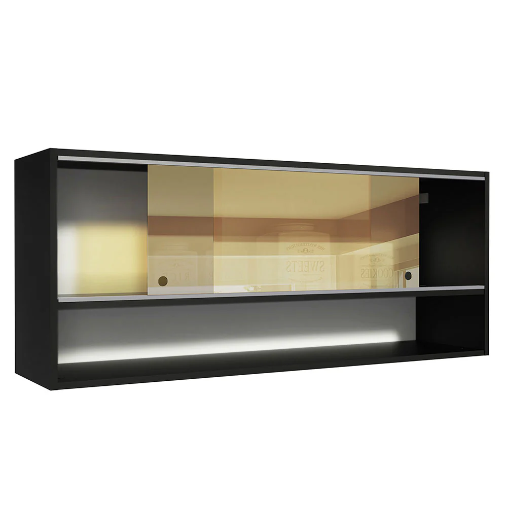 Armário Aéreo Madesa Reims 120cm 2 Portas de Correr de Vidro Reflex 1 Nicho Preto - Image 4