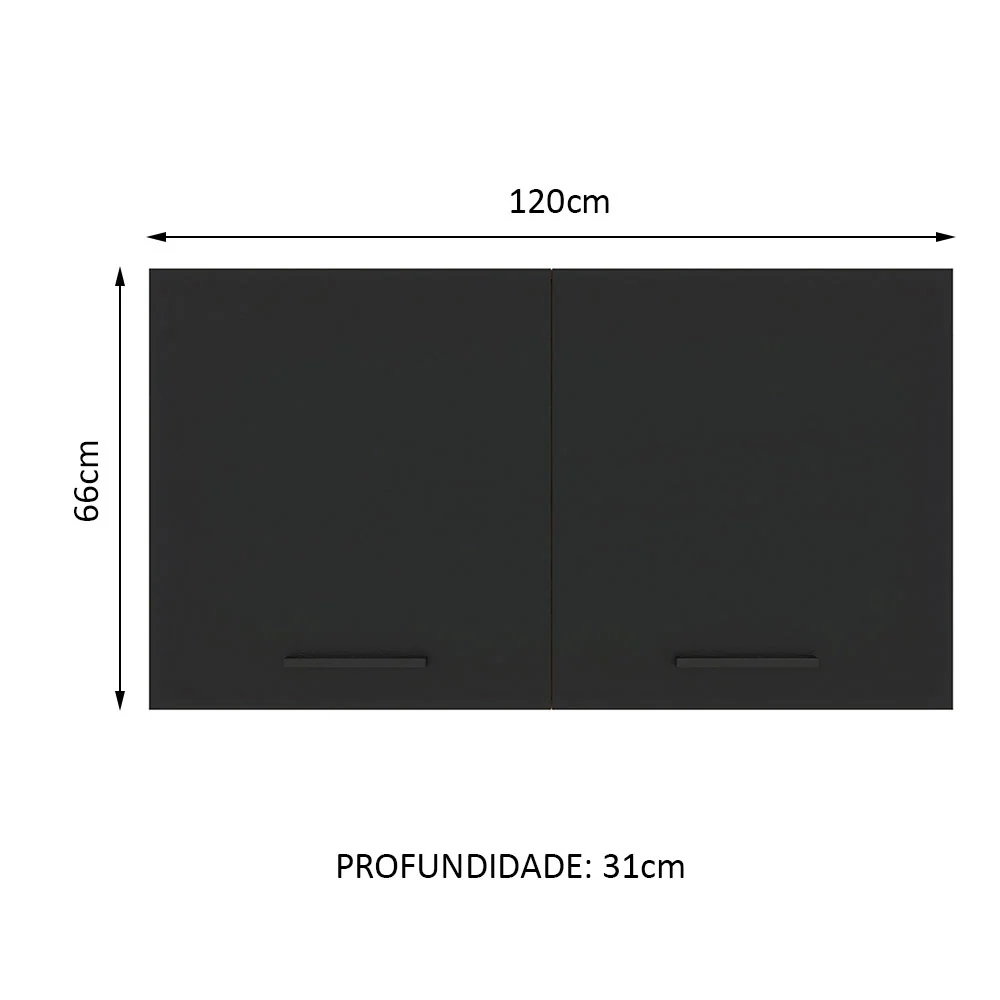Armário Aéreo Multiuso 120cm 2 Portas Branco/Preto Agata Madesa - Image 3