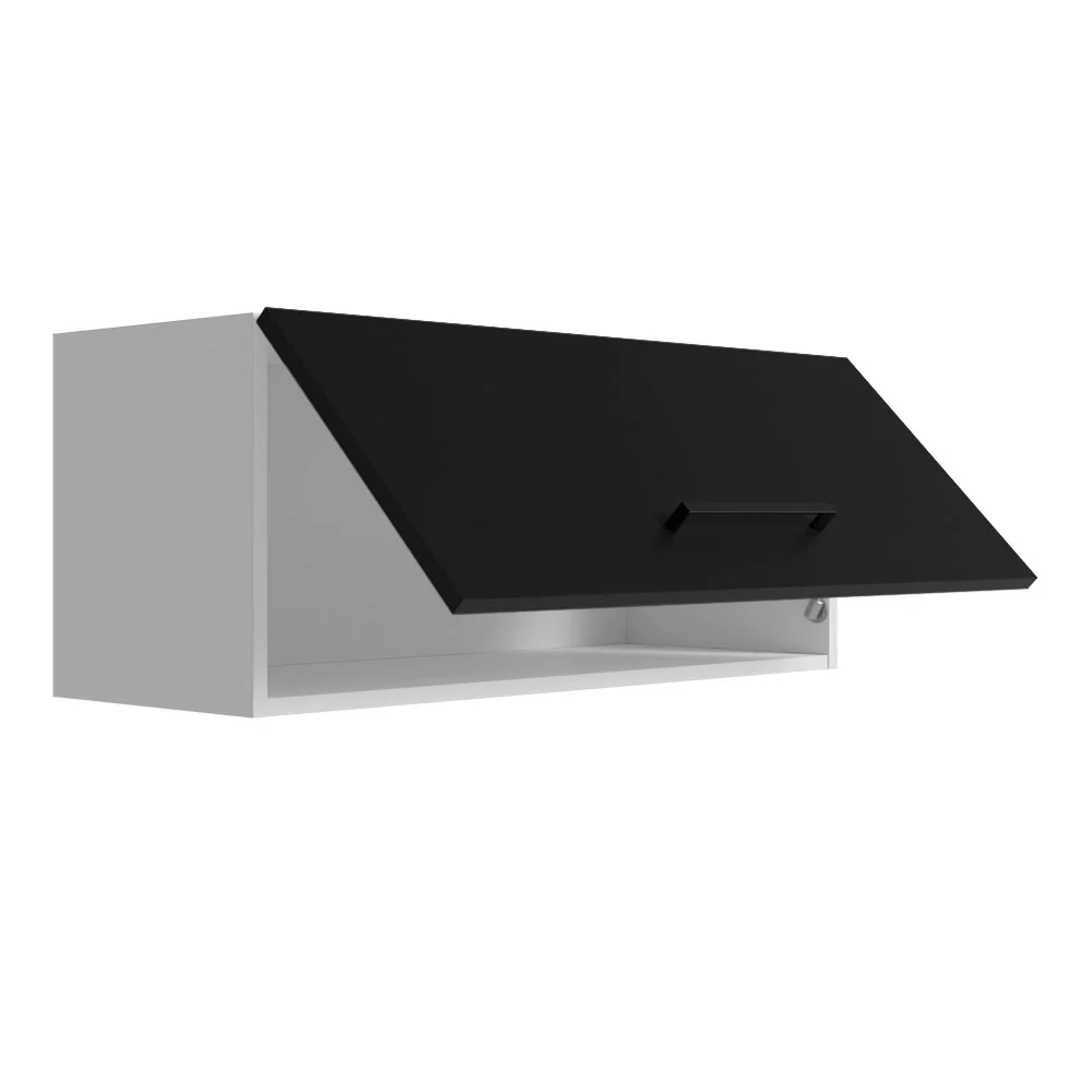 Armário Aéreo Multiuso 80cm 1 Porta Basculante Branco/Preto Agata Madesa - Image 6