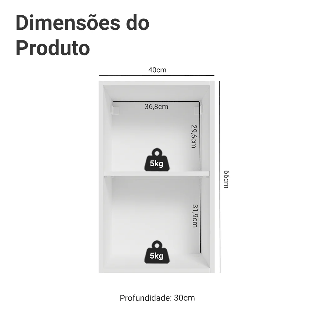 Armário Aéreo para Quarto 40 cm 2 Nichos Abertos Branco Neo Madesa - Image 2