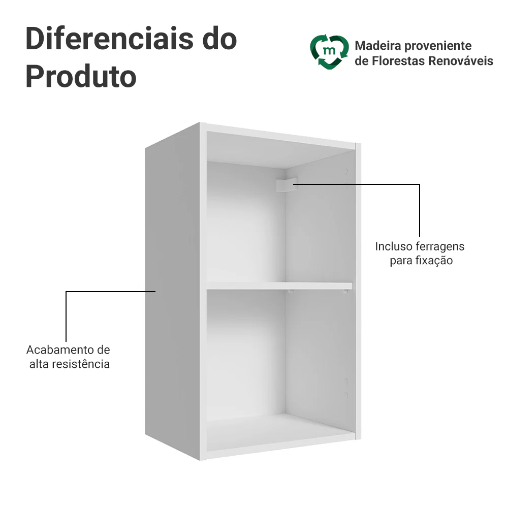 Armário Aéreo para Quarto 40 cm 2 Nichos Abertos Branco Neo Madesa - Image 3