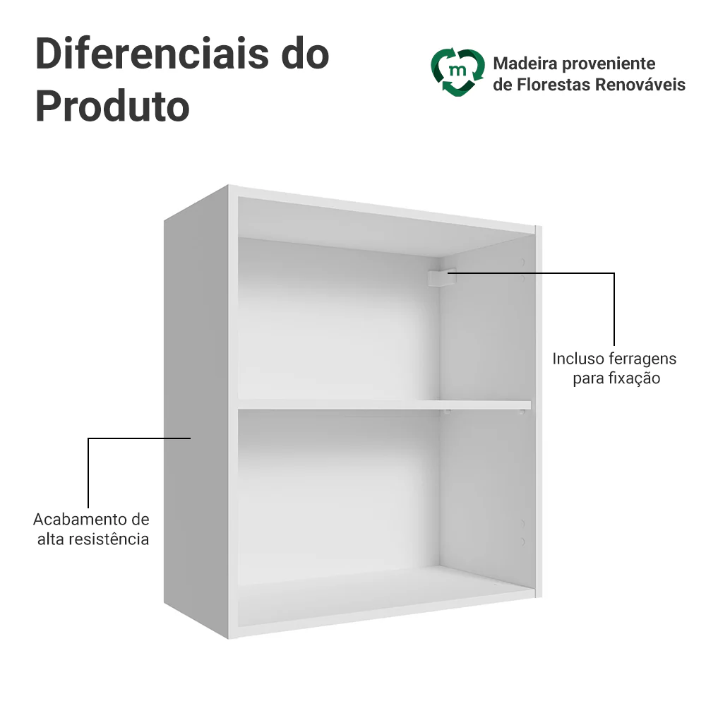 Armário Aéreo para Quarto 60 cm 2 Nichos Abertos Branco Neo Madesa - Image 3
