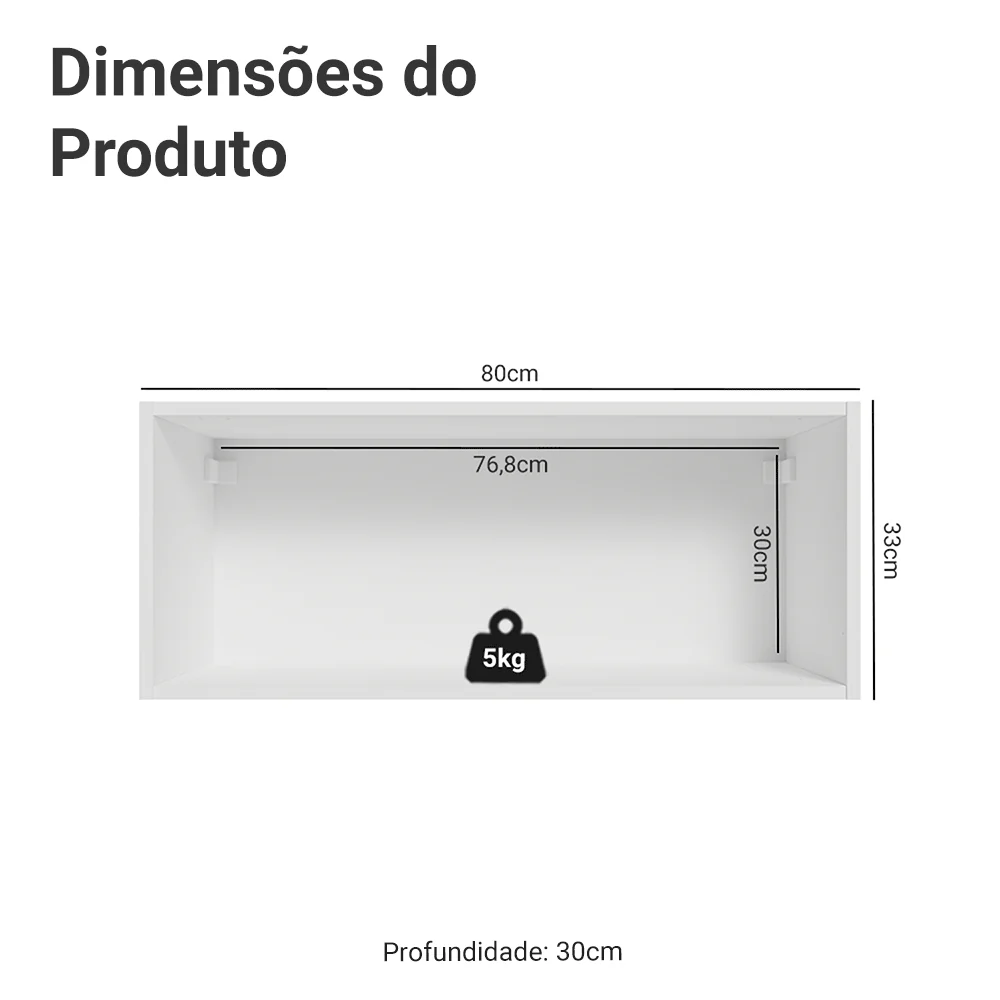 Armário Aéreo para Quarto 80 cm Nicho Aberto Branco Neo Madesa - Image 2