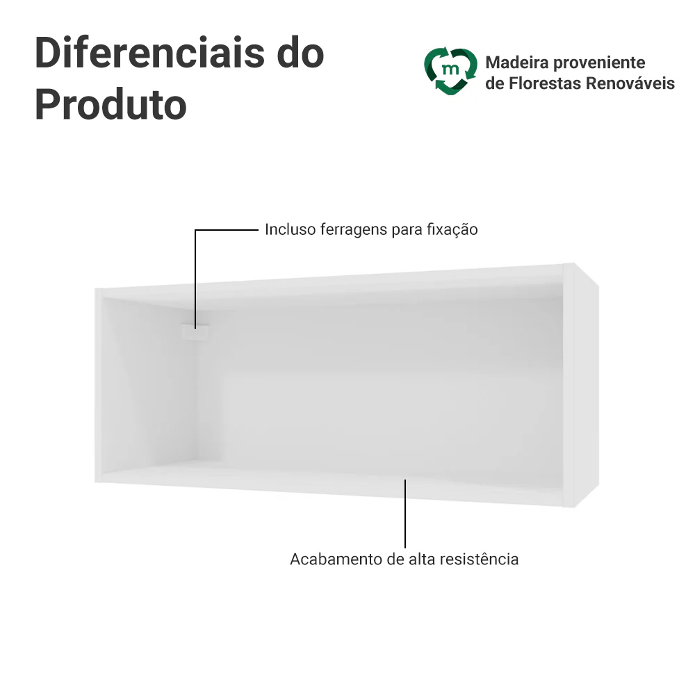 Armário Aéreo para Quarto 80 cm Nicho Aberto Branco Neo Madesa - Image 3