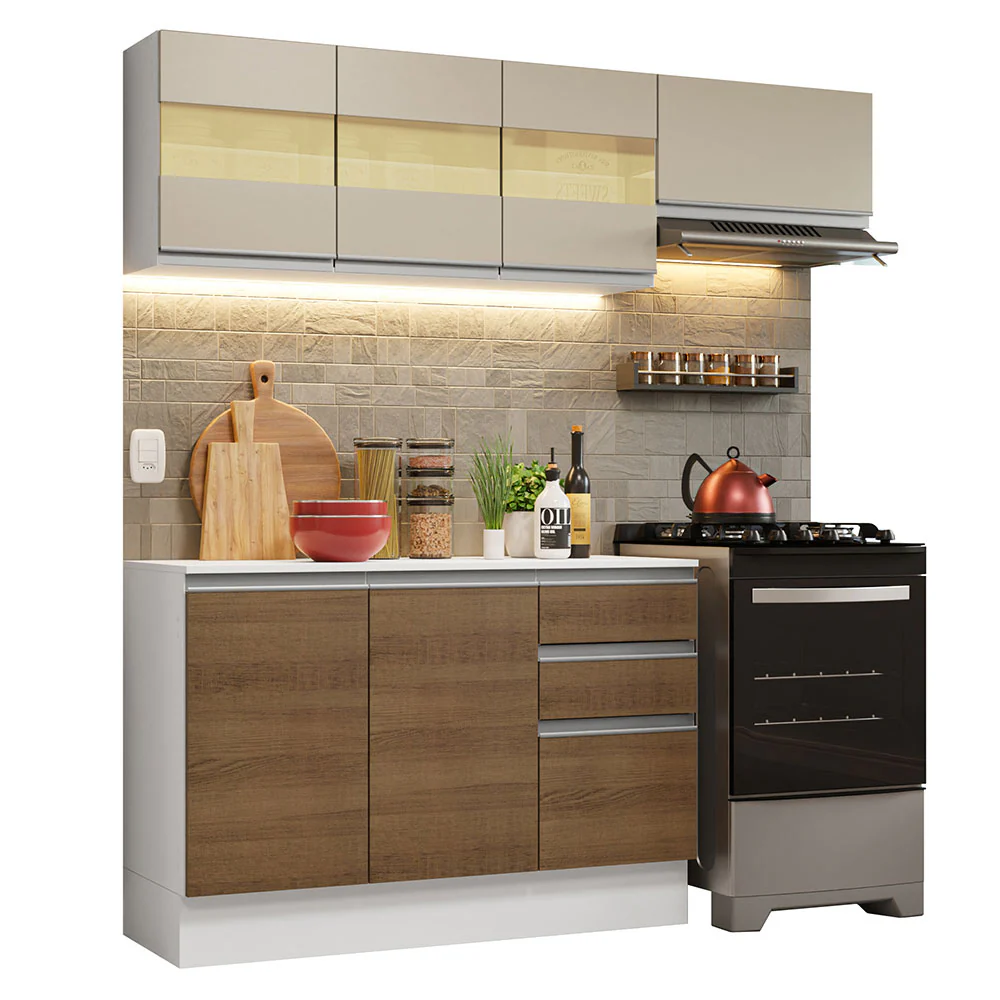 Armário de Cozinha Compacta 100% MDF 180cm Branco/Rustic/Crema Smart Madesa 02 - Image 2