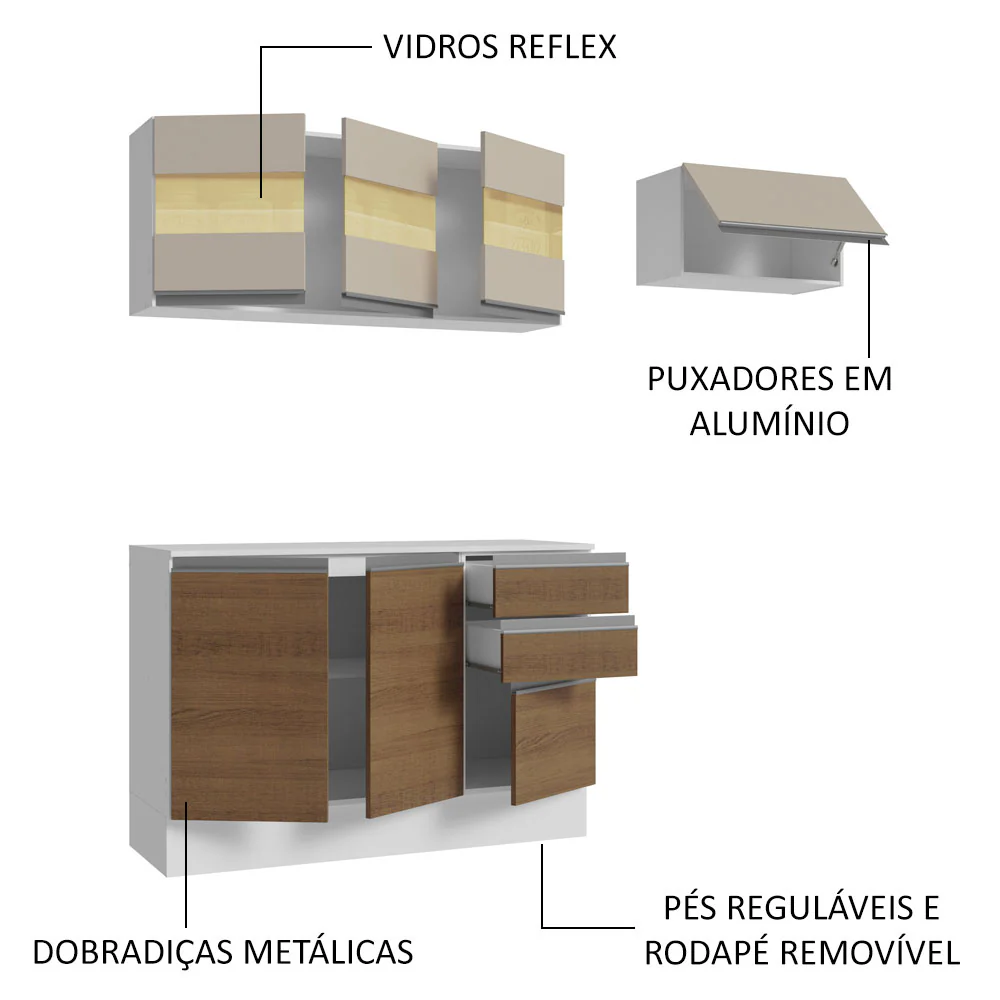 Armário de Cozinha Compacta 100% MDF 180cm Branco/Rustic/Crema Smart Madesa 02 - Image 4