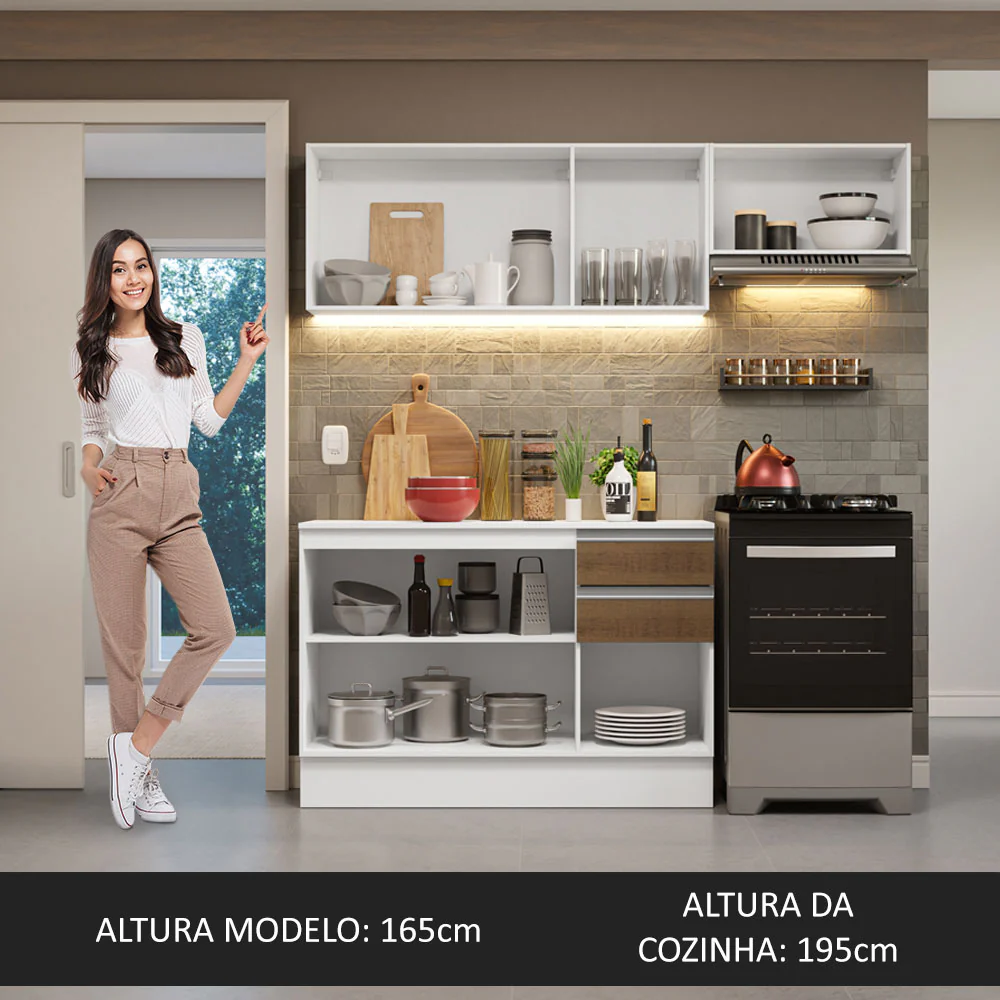 Armário de Cozinha Compacta 100% MDF 180cm Branco/Rustic/Crema Smart Madesa 02 - Image 5