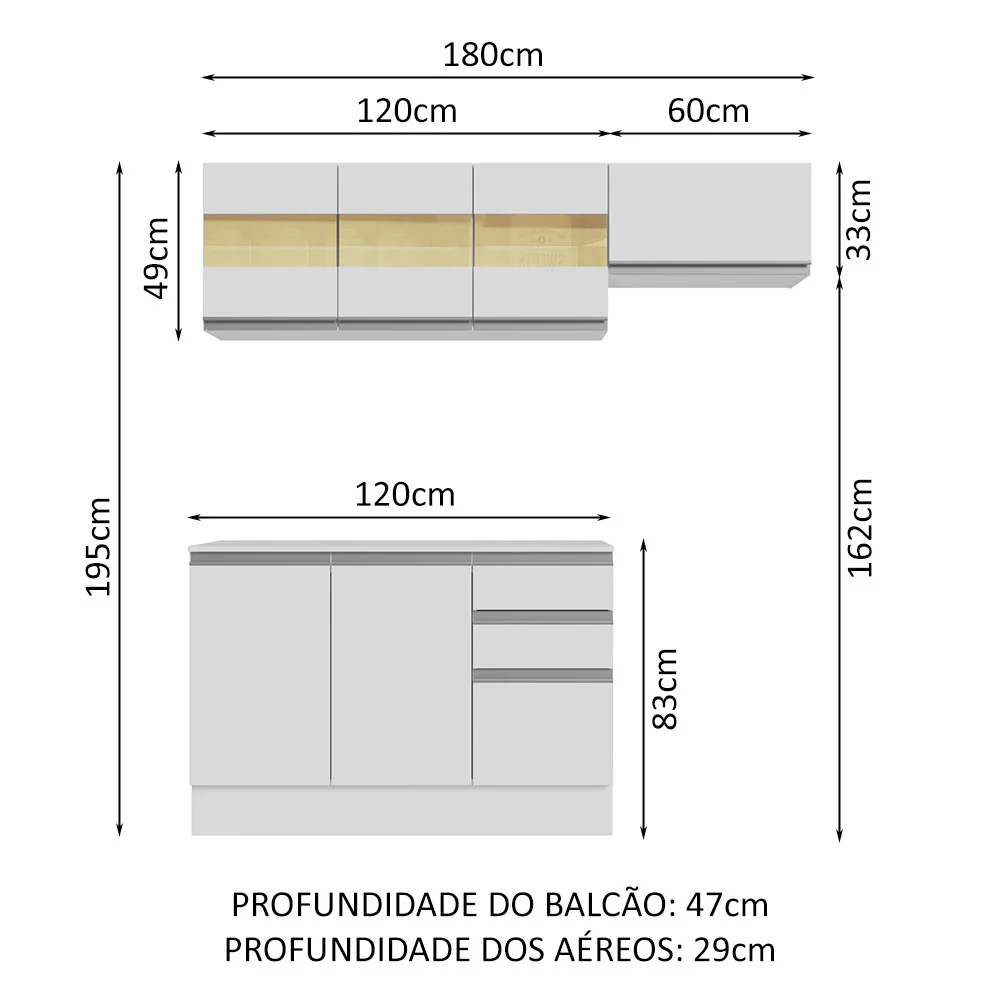 Armário de Cozinha Compacta 100% MDF 180cm Branco Smart Madesa 02 - Image 3