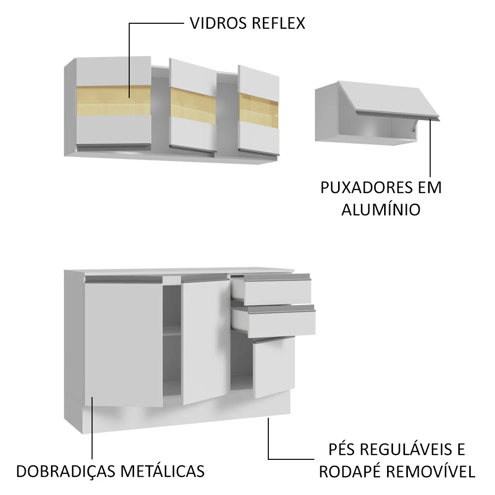 Armário de Cozinha Compacta 100% MDF 180cm Branco Smart Madesa 02 - Image 4