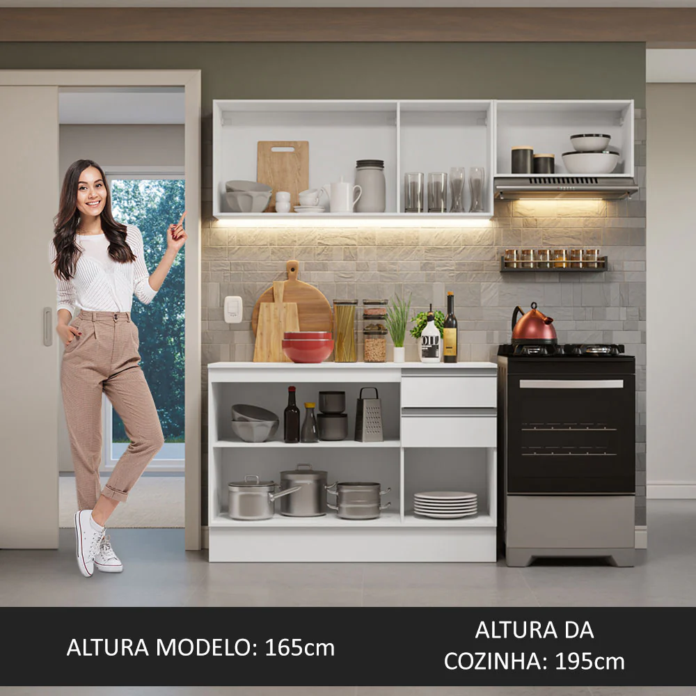 Armário de Cozinha Compacta 100% MDF 180cm Branco Smart Madesa 02 - Image 5