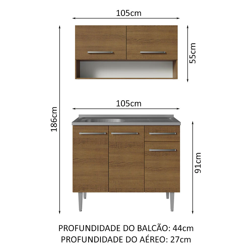 Armário de Cozinha Compacta 105cm com Pia Rustic Emilly Madesa 04 - Image 3