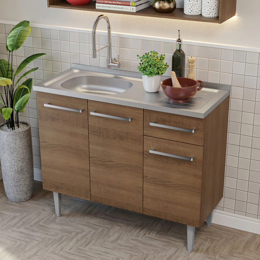 Armário de Cozinha Compacta 105cm com Pia Rustic Emilly Madesa 04 - Image 5