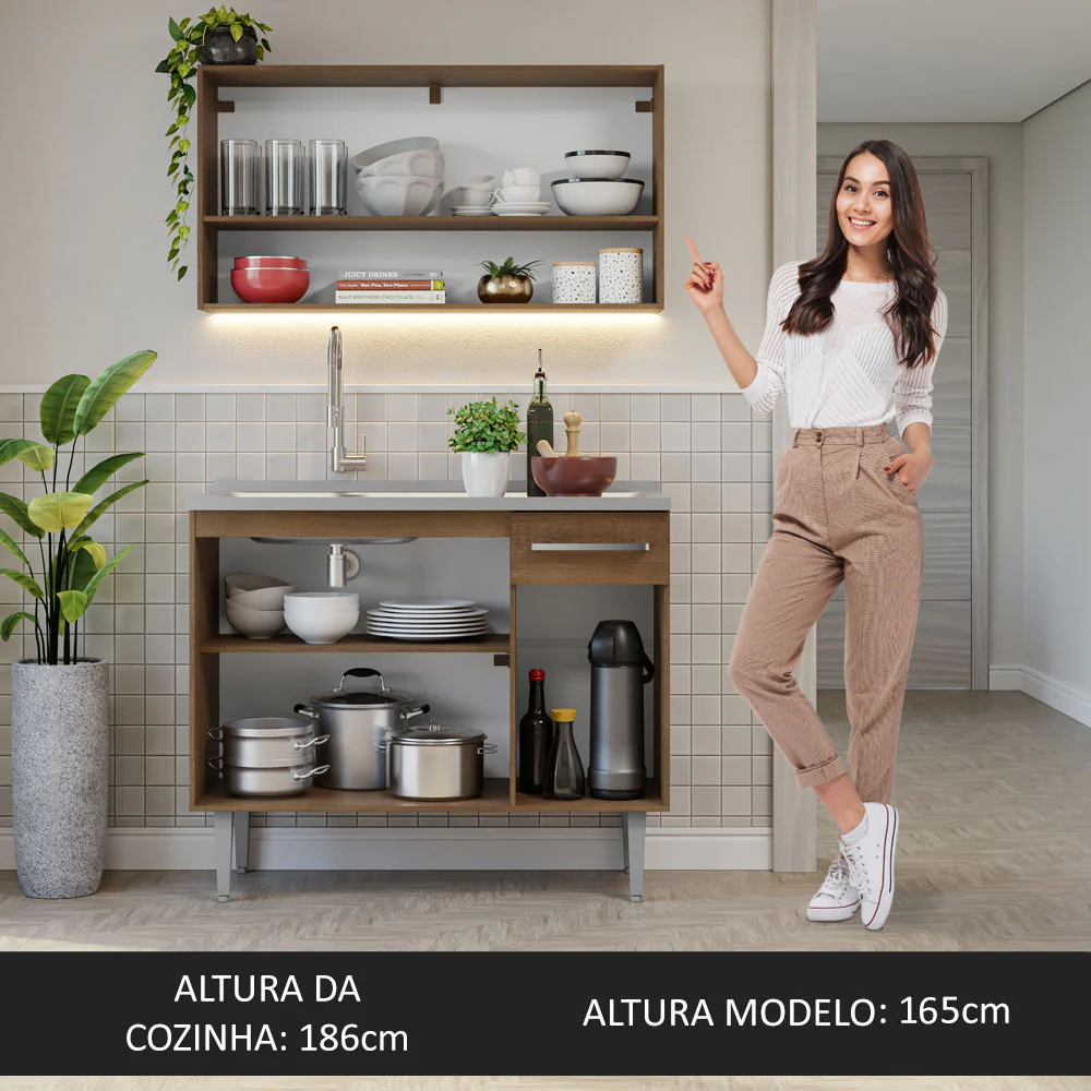 Armário de Cozinha Compacta 105cm com Pia Rustic Emilly Madesa 04 - Image 6