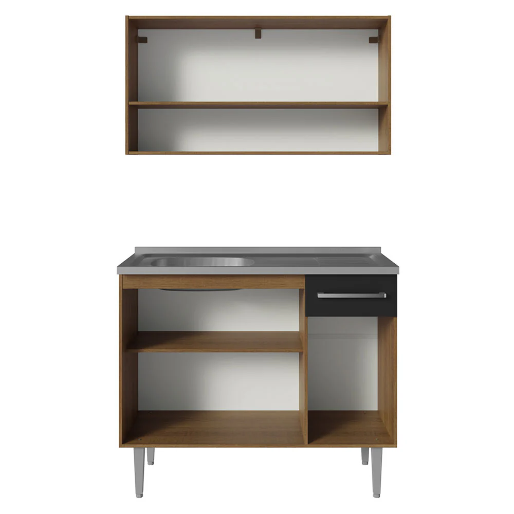 Armário de Cozinha Compacta 105cm com Pia Rustic/Preto Emilly Madesa 04 - Image 7