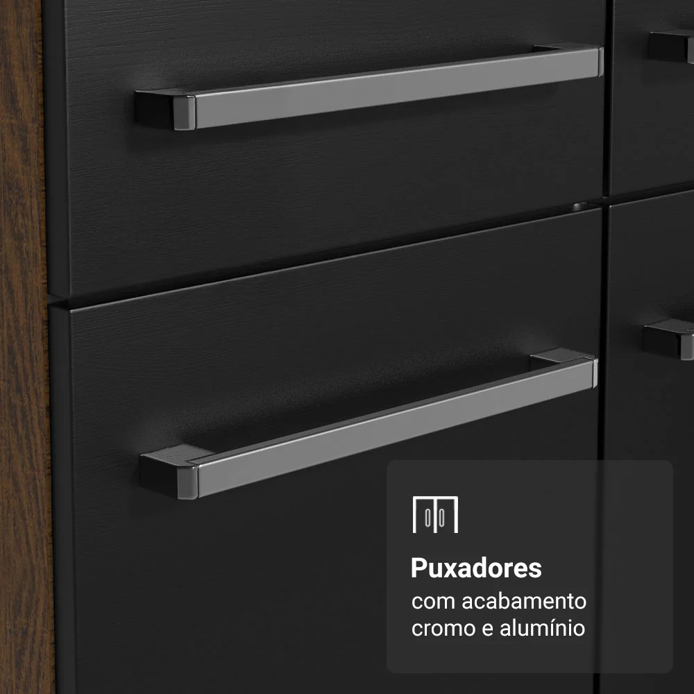 Armário de Cozinha Compacta 105cm Rustic/Preto Emilly Madesa 03 - Image 5