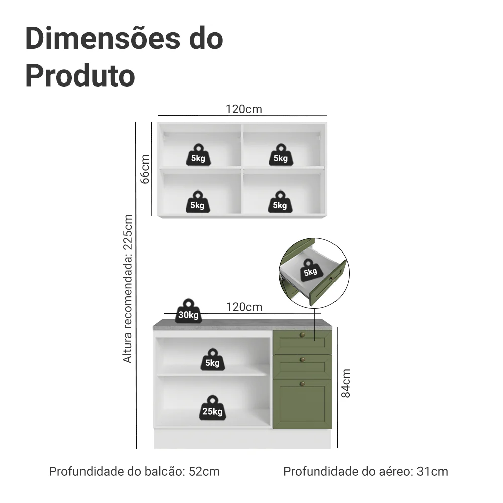 Armário de Cozinha Compacta 120 cm Branco/Verde Vik Madesa 01 - Image 3