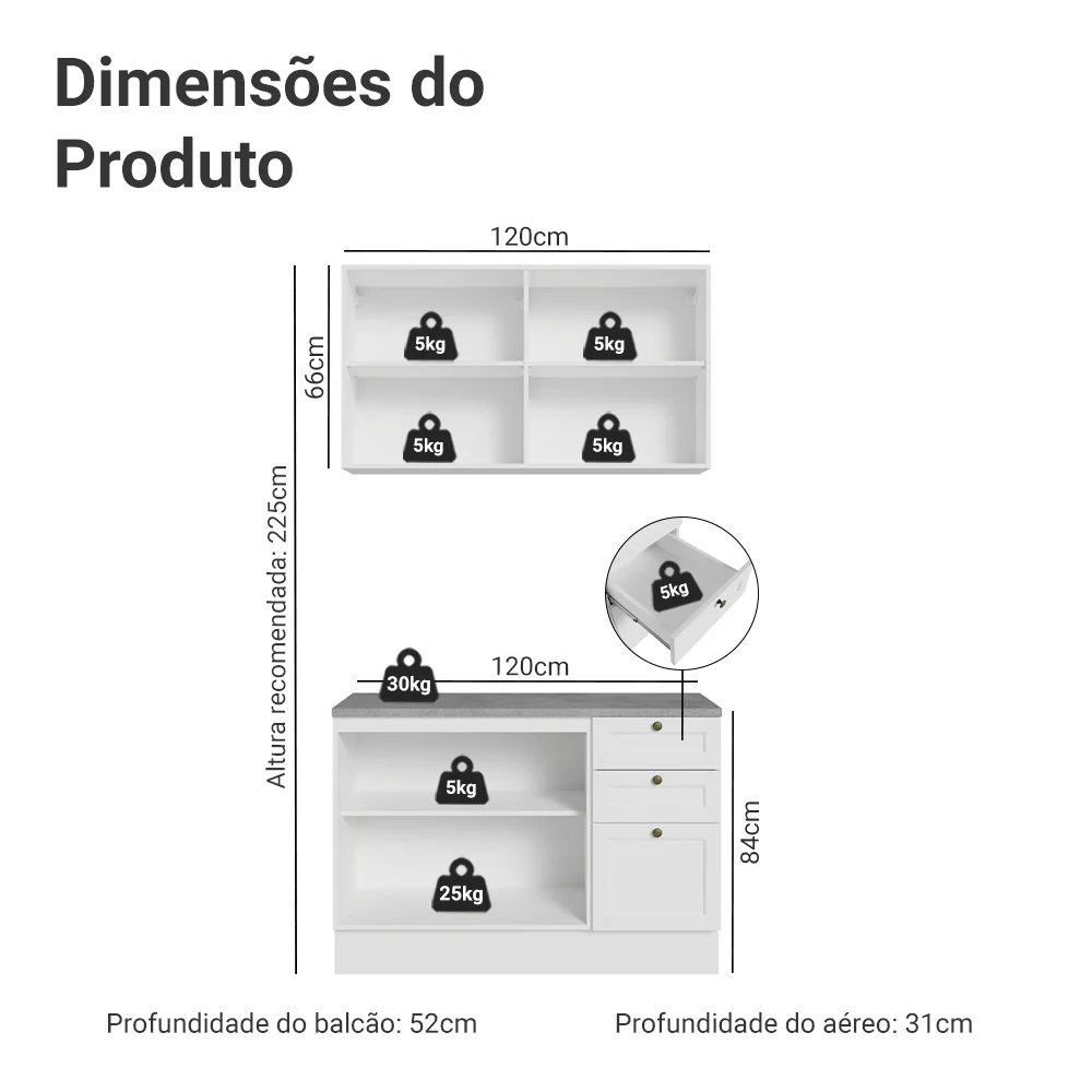 Armário de Cozinha Compacta 120 cm Branco Vik Madesa 01 - Image 3