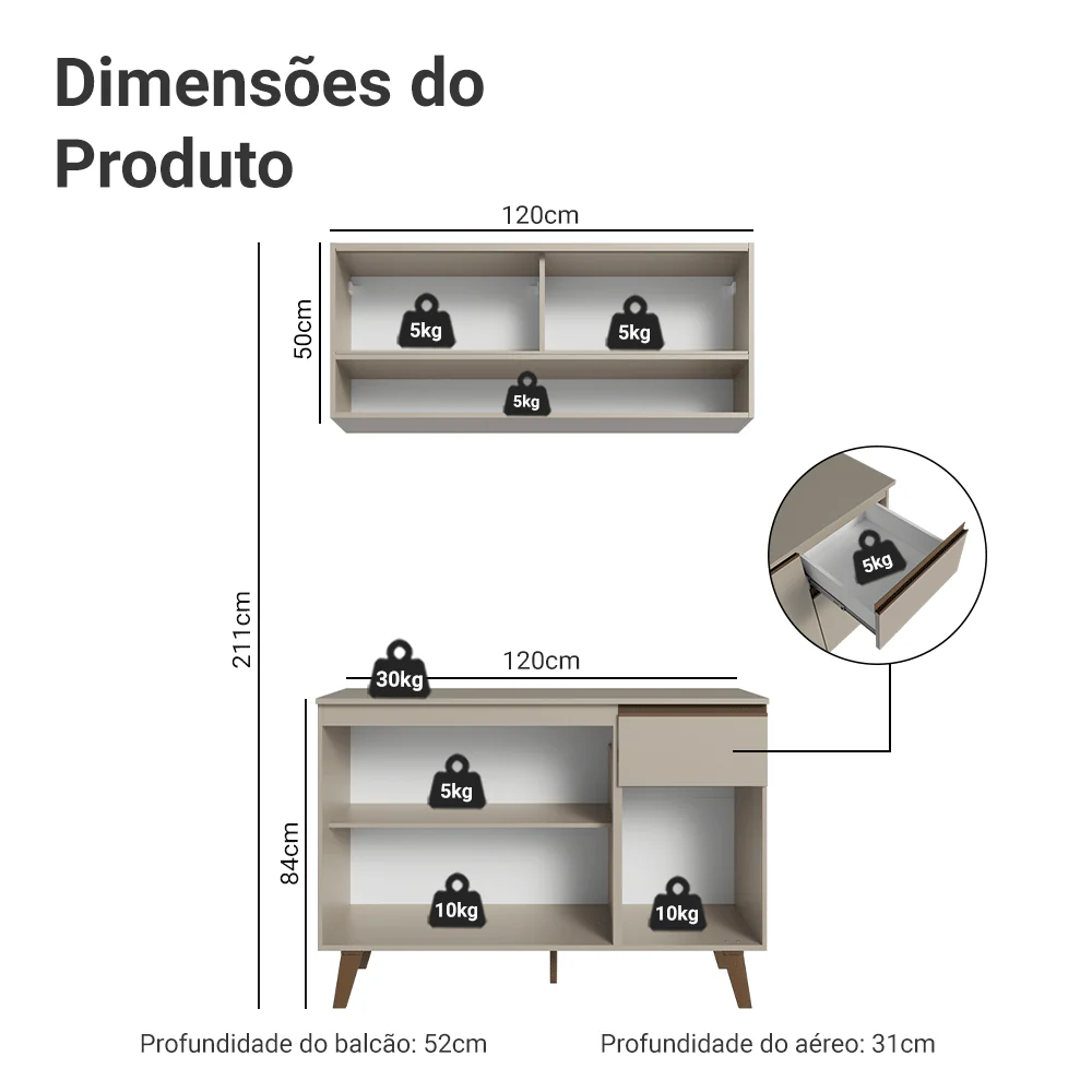 Armário de Cozinha Compacta 120 cm Crema Nice Madesa 02 - Image 3