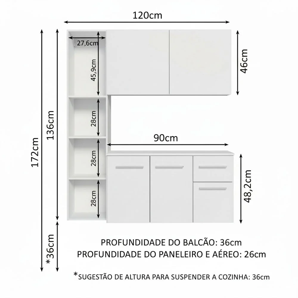 Armário de Cozinha Compacta 120cm Branco Easy Madesa - Image 3