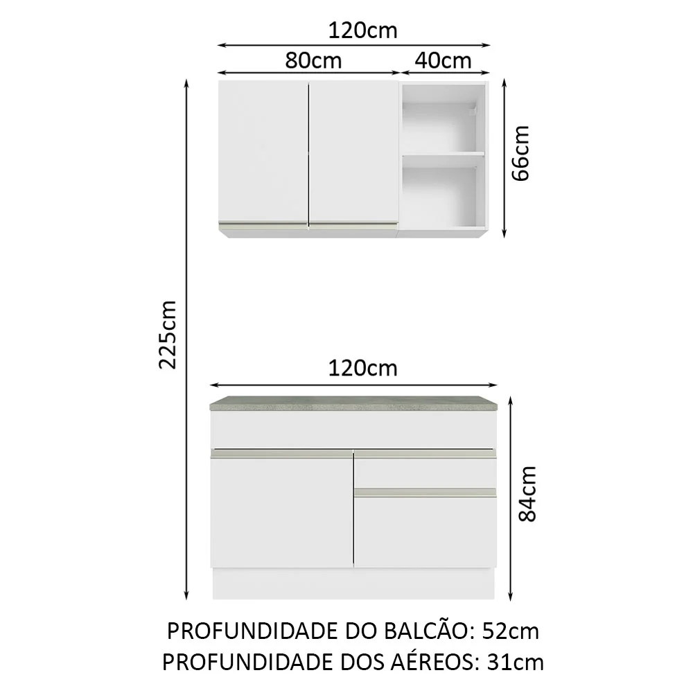 Armário de Cozinha Compacta 120cm Branco Glamy Madesa 08 - Image 3