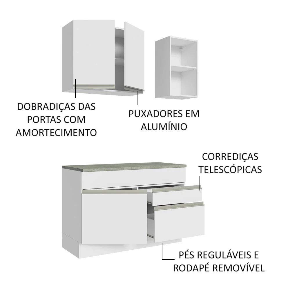 Armário de Cozinha Compacta 120cm Branco Glamy Madesa 08 - Image 4